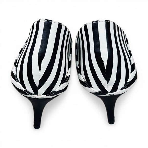 Catherine Malandrino Striped Kitten Heel Black White Point Toe Paris Chic 10 - Picture 5 of 7